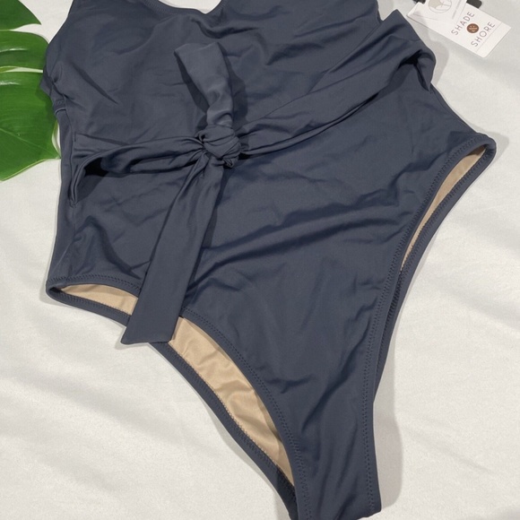 NWT Shade &‎ Shore [ Small ] Plunge Tie-Front Wrap One Piece Swimsuit - Picture 6 of 12
